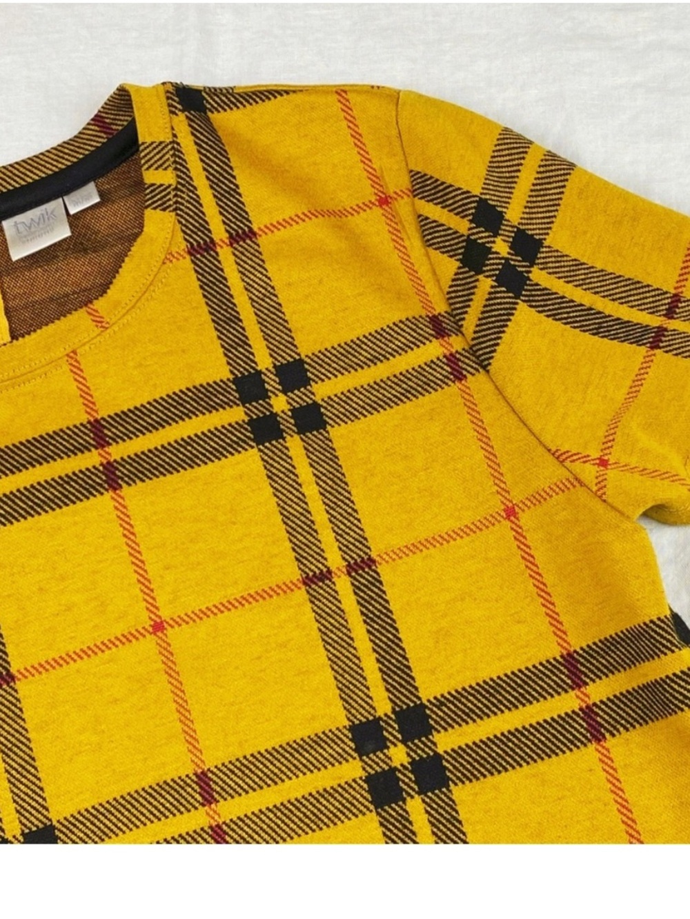 Twik Preppy novacheck plaid  tartan top- NWOT SzM- Mustard yellow-Clueless vibes - Picture 2 of 7